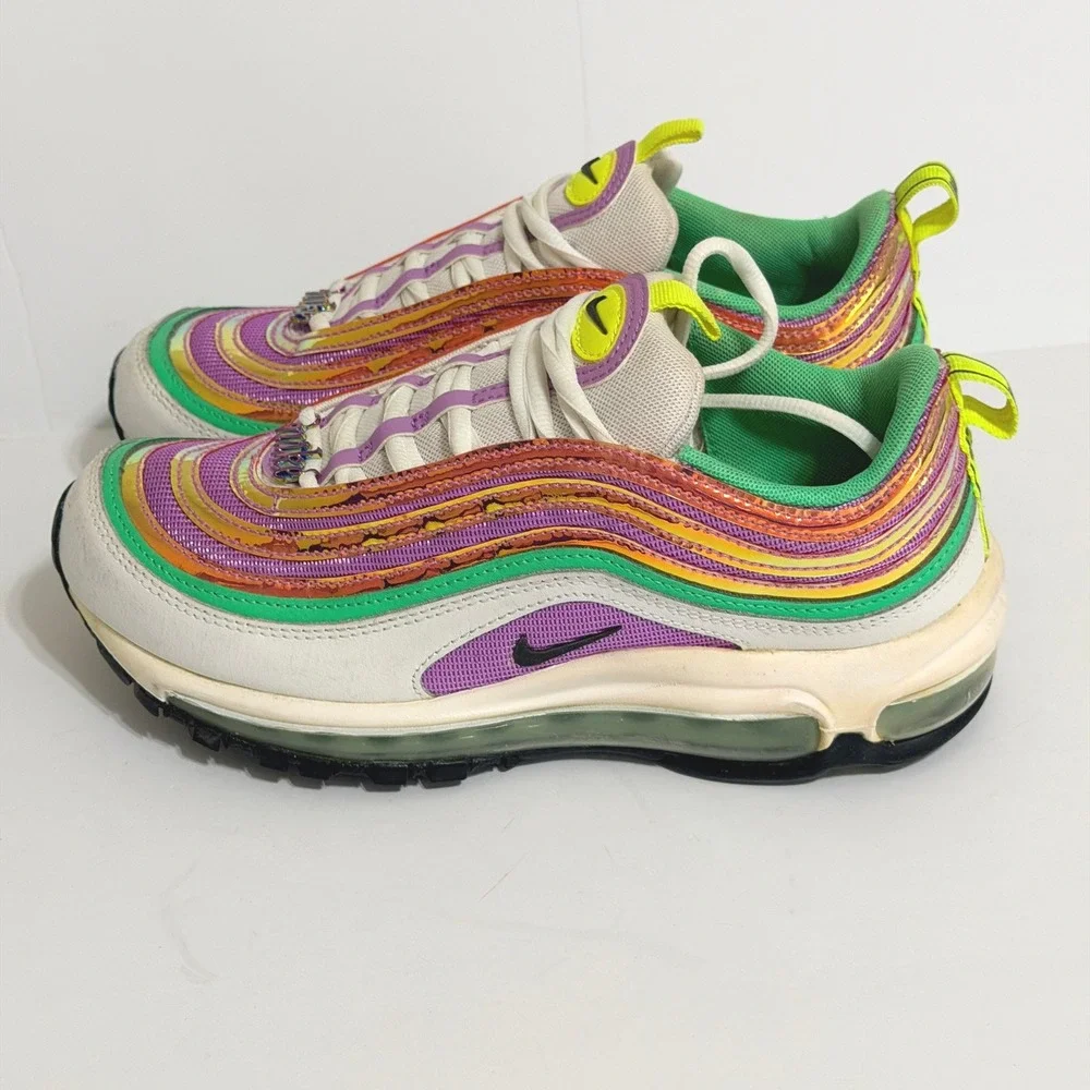 Nike Air Max 97 White Electro Green Fuchsia Glow Sneakers Womens 7 Multicolor